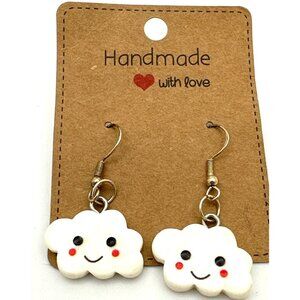 Cheery Happy Smiley Face Cloud Earrings Handmade Dangle Drop Kids Teens Adults